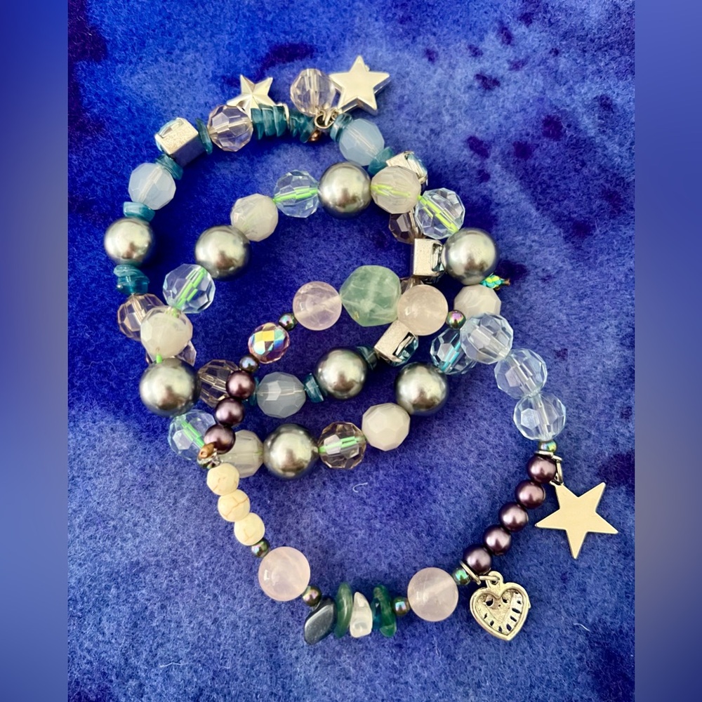 Stars & Hearts Bracelet Stack - Blues Silver